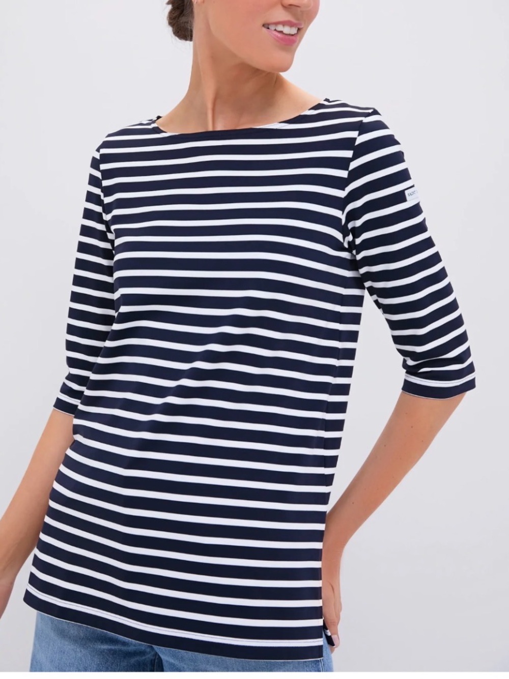 Saint James Navy and White Striped 3/4 sleeve
